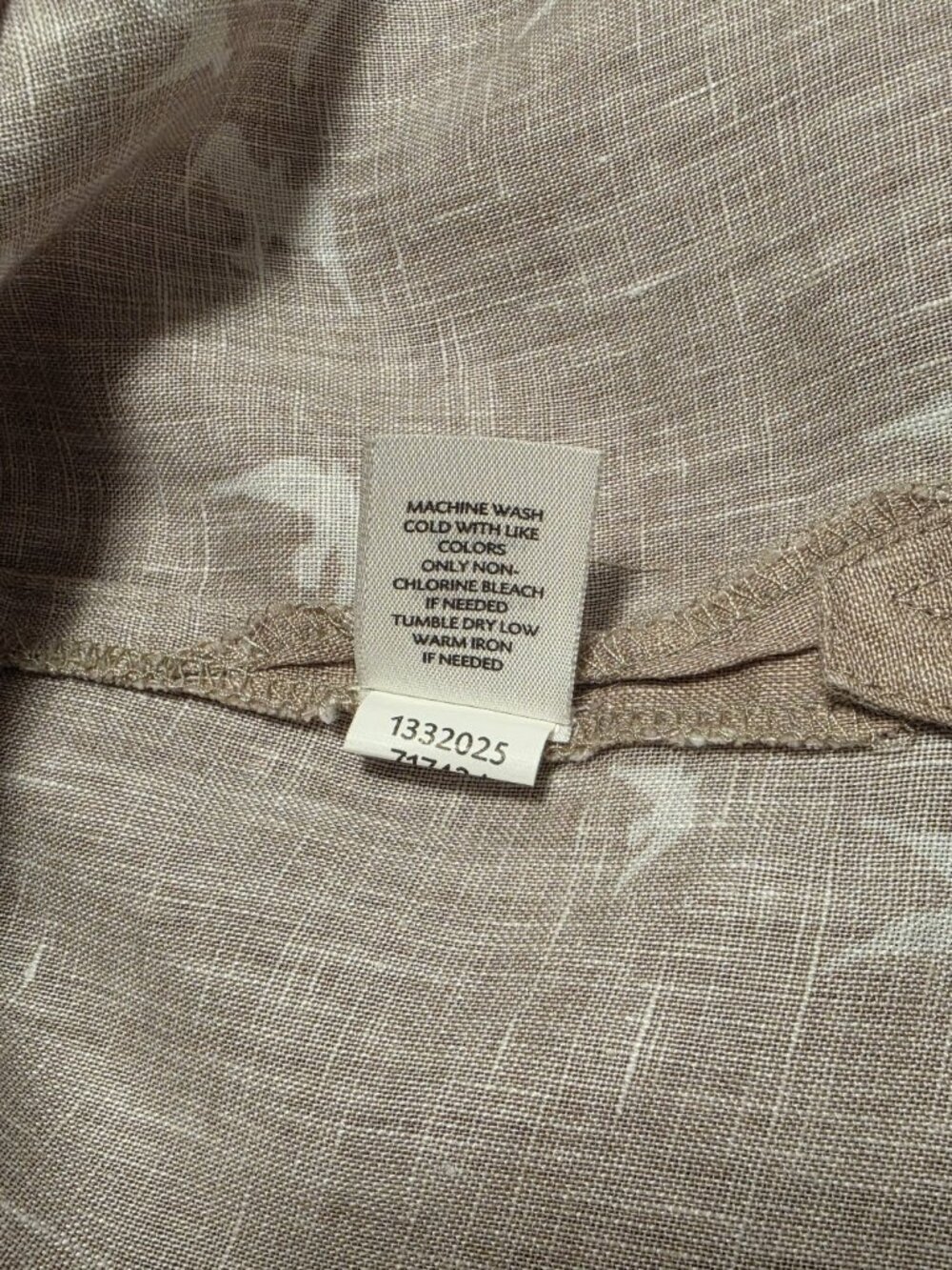 J. Jill 100% Linen Dove Bird Coastal Tan Khaki Button Down Long Sleeve Shirt XL - Picture 12 of 12